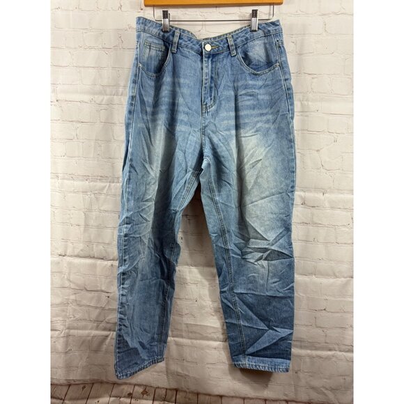 Shein Jeans Womens Size Large 8-10 Blue Light Wash Straight Leg High Rise Denim - Picture 1 of 6